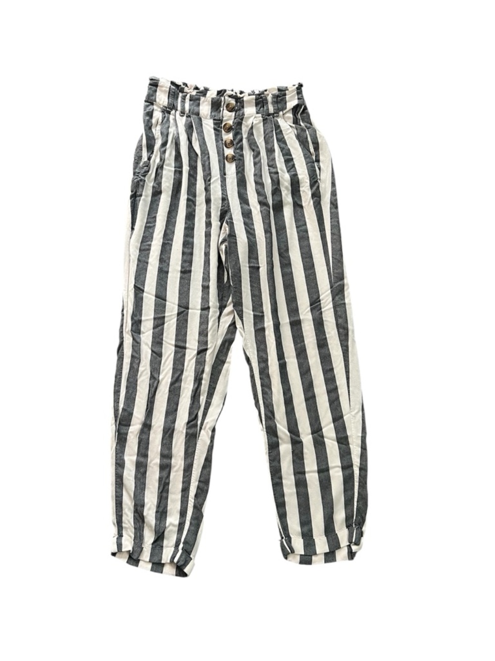 American Eagle Navy/White Striped Ankle Paperbag Waist Button Pants Size S